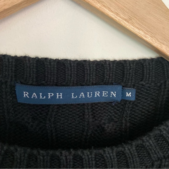 Women’s Ralph Lauren Cable Knit Jumper Black Size Medium - Picture 5 of 9